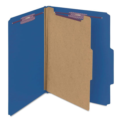 Smead Pressboard Classification File Folder with SafeSHIELD® Fasteners, 1 Divider, 2" Expansion, Letter Size, Dark Blue, 10 per Box (13732)