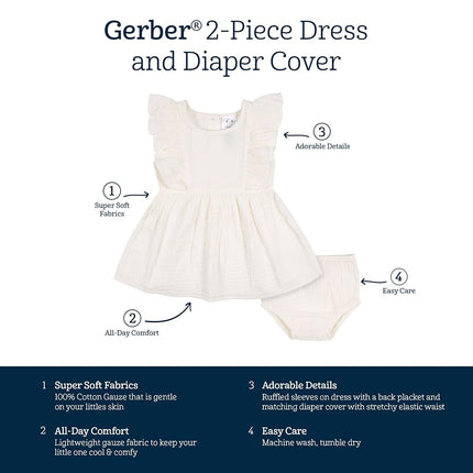 Gerber baby-girls 2 Piece Dress and Diaper Cover Set, Ivory, 4T