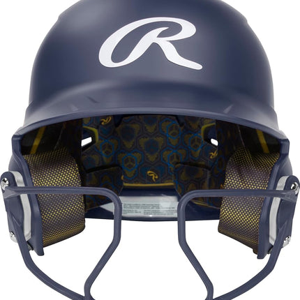 Rawlings | Casco de bateo de sóftbol MACH HI-VIZ | Protector facial adjunto | Azul marino | Junior - 6 3/8" - 7 1/8"