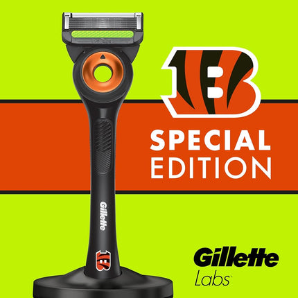 Gillette Labs Special NFL Bengals Edition Men's Razor - 1 Handle, 4 Blade Refills and Magnetic Holder, Perfect for Game Day Grooming, GilletteLabs with Exfoliating Bar