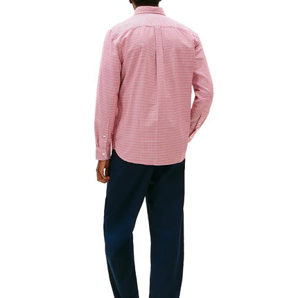 Tommy Hilfiger Men's Heritage Oxford Gingham Regular Long Sleeve Shirts, Medium RED/Check Small