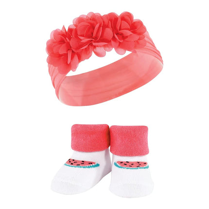 Hudson Baby Girl's Headband and Socks Giftset, Teal Coral, One Size