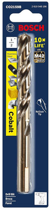 BOSCH CO2159B 1-Piece 1/2 In. x 6 In. Cobalt M42 Metal Drill Bit with Three-Flat Shank for Drilling Applications in Stainless Steel, Cast Iron, Titanium, Light-Gauge Metal, Aluminum