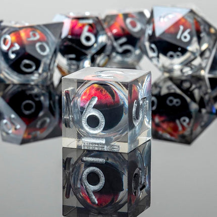 Beholder's Dragon Eye DND Dice Set,Sharp Edge Liquid Core Resin Handmade Dice with Gift Box 7 PCS for Role Playing Dungeons and Dragons Ttrpg(Dark Green Dargon Eye)