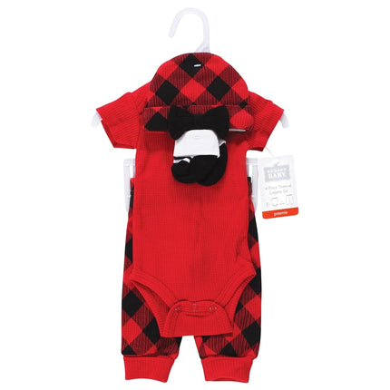 Hudson Baby Unisex Thermal Preemie Layette Set 4pc Short Sleeve Outfit, Girl Buffalo Plaid Short Sleeve, Preemie