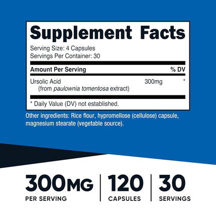 Performance, Ursolic Acid, 120 Capsules (75 mg per Capsule), Nutricost