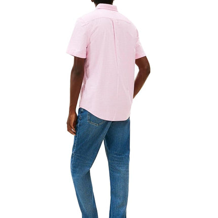 Tommy Hilfiger Men's Heritage Oxford Gingham Regular Short Sleeve Shirts, Rose Petal/Check Medium