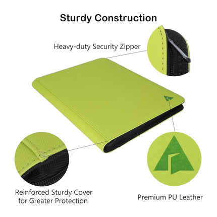 Rayvol Premium 16-Pocket Card Binder - Fits 1408 Trading Cards, Side Loading Ringless Card Collection Album for TCG and Sports Cards -Green