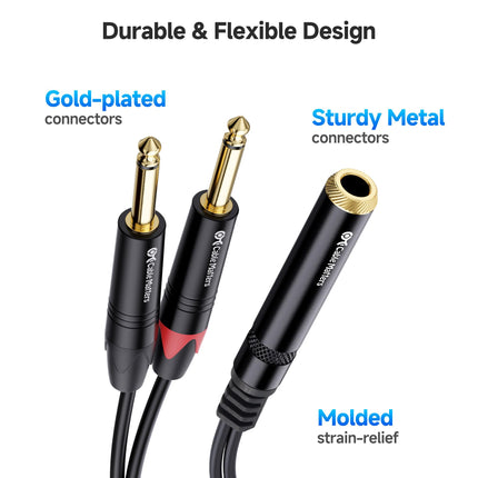 Cable Matters Paquete de 2 Cables Divisores de Audio Estéreo TRS de 1/4 a Doble TS (Adaptador Hembra Doble TS de 1/4 de Pulgada a TRS) en Negro - 6 Pulgadas / 0.15 Metros