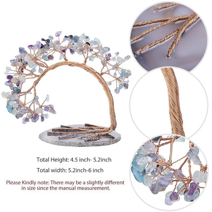 mookaitedecor Natural Fluorite Crystal Money Tree Agate Slice Base Feng Shui Bonsai Crystal Tree for Wealth Luck Desk Decor, 4.5-5.2 Inch High