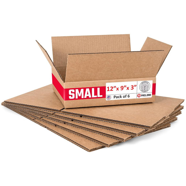 Paclord 6 Pack Medium Cardboard Boxes 12" x 9" x 3" (L x W x H) - USA Made Packaging Boxes for Moving, Shipping or Storage - USPS Approved