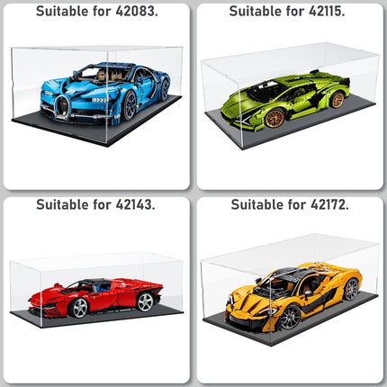 Choowin Self-Assembly Acrylic Model Car Display Case for 1/8 1/10 Scale Diecast Car,Lego 42083/42096/42125/42143, Countertop Display Case for Collectible,Figure,Toy, Dustproof Protection(Black Base)