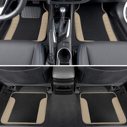 BDK Beige Car Seat Covers with Matching Carpet Floor Mats for Cars Full Set - Front Universal Seat Covers & Back Bench Seat Cover with Automotive Floor Mats - Car, SUV, Truck, & Van Interior Protector