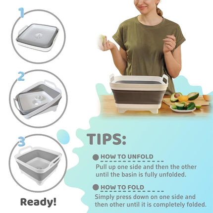 GIMWA 2.4Gal Collapsible Dish Basin with Drain Plug, Baby Bottle Wash Basin