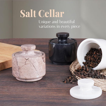 MARBLOUS KRAFTS Stylish Marble Sugar Dispenser 3/ X 3/ Salt Cellar, Single Salt Container with lid (Marinara) MK-SCS-01