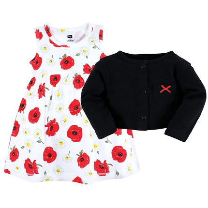 Conjunto de Vestido y Cárdigan de Algodón para Bebés Niñas Hudson Baby, Amapola Margarita, 12-18 Meses