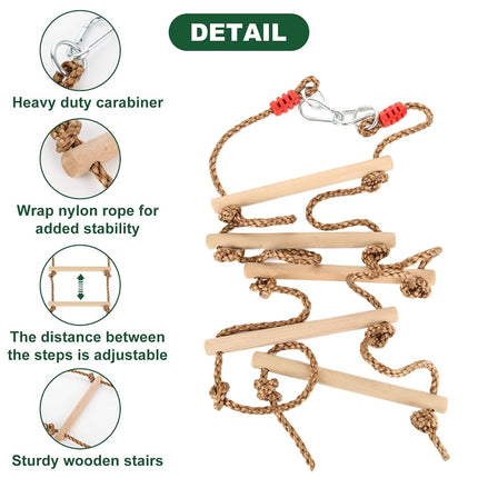 MUXHEL 1 Pcs 6.5 Ft Climbing Rope Ladder for Kids, Wooden Hanging Rope Ladder, Rope Ladder for Treehouse Outdoor and Indoor Swing Set Accessories