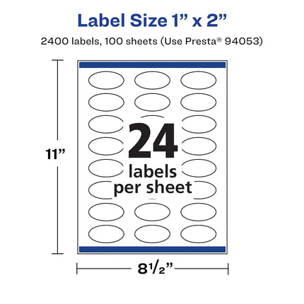 Avery Matte White Oval Labels with Sure Feed, 1" x 2", 2,400 Matte White Printable Labels