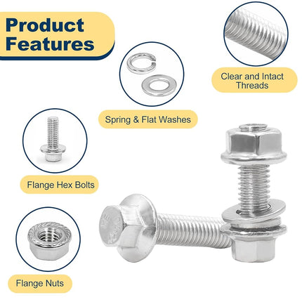 Vifmy 3/8-16 x 3/4", 1", 1-1/4", 1-1/2" Flange Hex Head Bolts Assortment Kit (112 Pack) with Serrated Flange Nuts, Washers & Lock Spring Washers, Hex Head Screw, Stainless Steel Full Thread