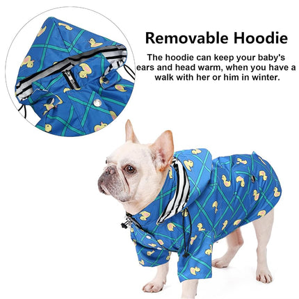 Morezi Dog Zip Up Dog Raincoat with Reflective Buttons, Rain/Water Resistant, Adjustable Drawstring, Removable Hood, Stylish Premium Dog Raincoats - Size XS to XXL Available - Grid Blue - S