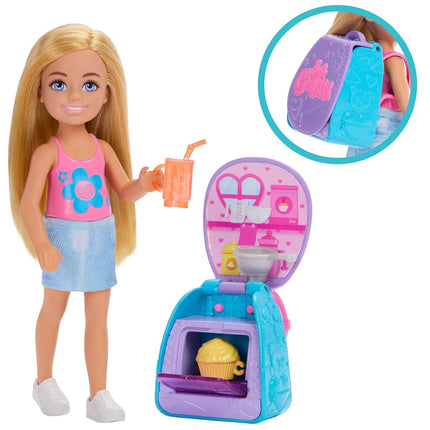 Barbie Family & Friends Cupcake Baking Backpack Blonde Chelsea Doll, Wearable Backpack with Baking Play Pieces, JBF46