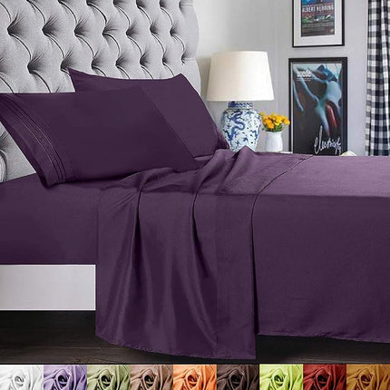 Elegant Comfort 1500 Premier Luxury Hotel Quality Super Soft Wrinkle Free and Fade Resistant 4-Piece Bed Sheet Set, King, Purple