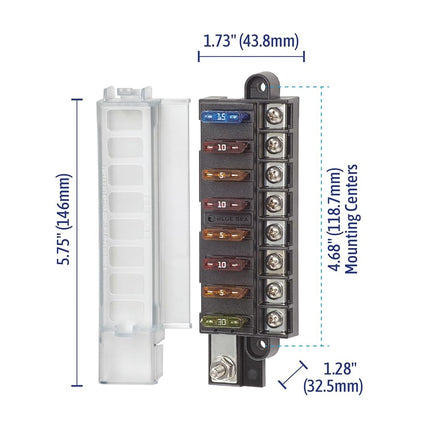 Bloc de fusibles à lame Blue Sea Systems 5046 ST compact 8 circuits avec couvercle