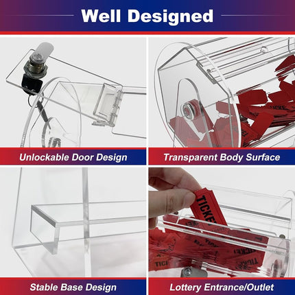 Acrylic Raffle Drum, Clear Raffle Ticket Spinner Cage, Transparent Raffle Ticket Box for Lottery Games, Bingo, Raffle Balls