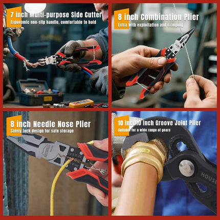 HOUSERAN 8 PCS Pliers Set with Case for DIY & Home Use