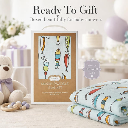 Mud Pie Kids Fishing Muslin Swaddle Blanket, Multi (12140058)