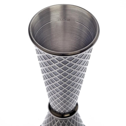 Barfly 1 x 2 oz. Diamond Lattice Etch Japanese Style Jigger, Gun Metal Black
