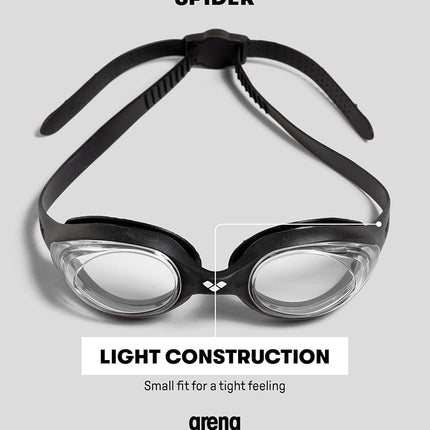 arena Spider Unisex Adult Swimming Goggles, Standard Pool Goggles with Anti-Fog Lenses and UV Protection, Self-Adjusting Nose Bridge, Hypoallergenic Silicone Seals