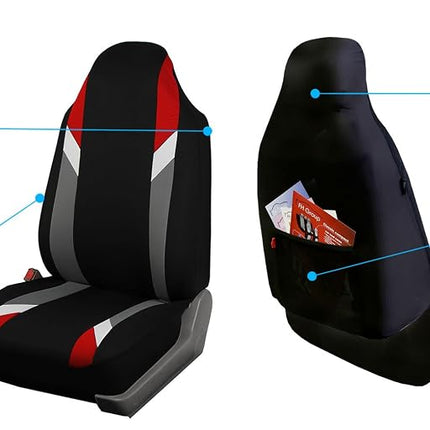 FH Group Front Set Cloth Car Seat Cover for Bucket Seats, 1-Piece Seat Cover, Universal Fit, Airbag Compatible, Car Seat Covers for SUV, Van, Red