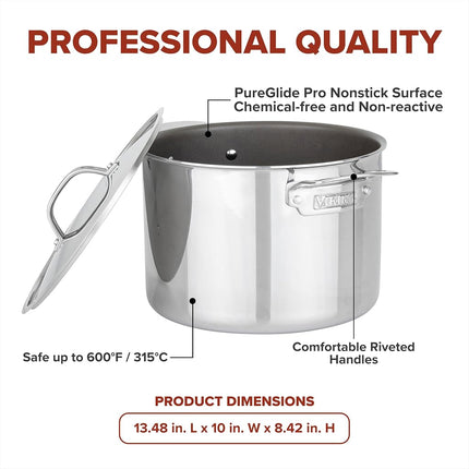 Olla para caldo antiadherente de 3 capas Viking PureGlide Pro de 8 cuartos con tapa, olla para sopa y pasta, interior de titanio, apta para horno y asador, lista para inducción