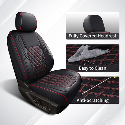Huidasource Custom Fit Ford F150 Seat Covers Waterproof Fit for 2015-2025 F150 SuperCrew & 2017-2025 F250 F350 F450 Super Duty Crew Cab Pickup XL XLT Lariat King Ranch Platinum(Front Pair/Black&Red)