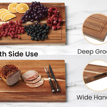 Fibogollo Set of 3 Large Acacia Wood Kitchen Cutting Boards with Holder