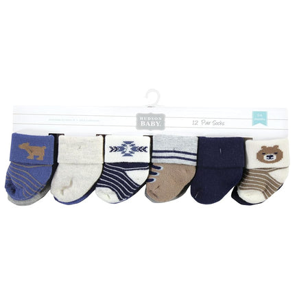 Hudson Baby Chaussettes nouveau-né et en tissu éponge en coton riche unisexe pour bébé, motif ours, 0-6 mois, lot de 12 ours, 0-6 mois