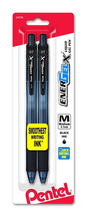 Pentel EnerGel-X Retractable Liquid Gel Pen 0.7mm, Metal Tip, Medium, Black Ink, Pack of 2 (BL107BP2A)