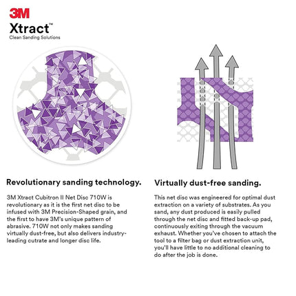 3M Xtract Cubitron II Net Disc 710W,Dust Free Sanding, 80+, 120+, 180+, 220+, 240+, 320+, 5 in x NH (127 mm x NH),1 Multipack with 12 Discs, Purple