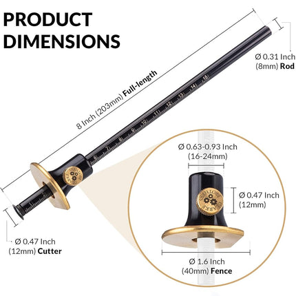 clarke Brothers Wheel Marking Gauge - Woodworking Marking Scriber Kit With 2 Replacement Cutters - Wood Marking Tools With Graduated Inch & MM Scale - Solid Metal Bar Wood Scribe Tool For Carpenter