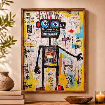 Cross & Glory – Neon Robot Rhapsody – 1000 Piece Jigsaw Puzzle for Adults | Abstract Neo-Expressionism Art | Luminous Yellow Highlights | Premium Quality | Vibrant Colours