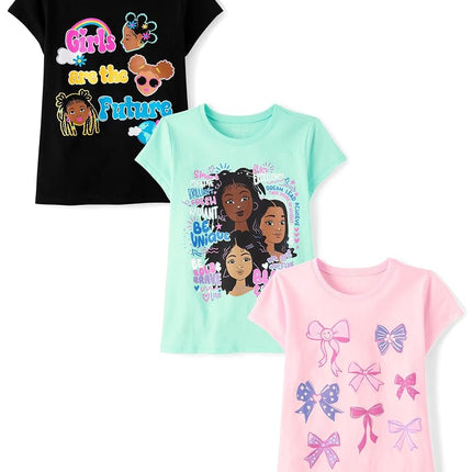 The Children's Place Assorted Everyday Short Sleeve Graphic T-Shirts,multipacks, Future/Girls/Bows, Medium