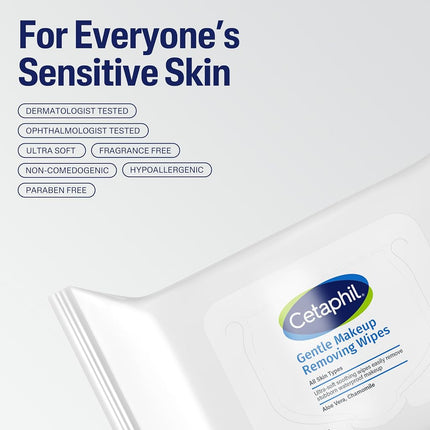 Cetaphil Gentle Makeup Removing Face Wipes, Daily Cleansing Facial Towelettes Gently Remove Makeup, Fragrance and Alcohol Free, 25 Count
