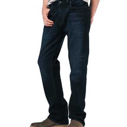 Buffalo David Bitton Men's Slim Boot King Denim Jeans, Whiskered and Sanded Indigo, 38W x 32L