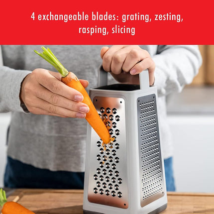 ZWILLING Z-Cut Tower Multifunctional Box Grater - Faster Grating Technology, Cheese Zester, Garlic Slicer, Rasp and More