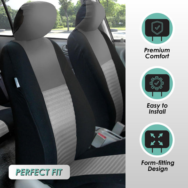 FH GROUP FH-FB060217 Fundas para asientos de coche de tres filas Trendy Elegance con 7 reposacabezas, compatibles con airbag y asiento dividido, color gris/negro - Se adaptan a la mayoría de coches, camiones, SUV o furgonetas