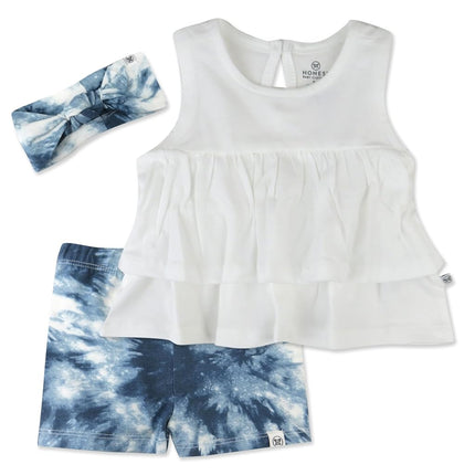 HonestBaby Fashion Outfit Sets Tops and Bottoms 100% Organic Cotton for Baby and Toddler Girls, Tie Dye Independence, Newborn