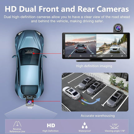 Carpuride W904=904-L Carplay & Android Auto with Dash Cam - 10.26 Inch HD IPS Touch Car Play Screen for Car, 4K Front & 1080P Rear Camera, Loop Recording, Bluetooth Audio, Mirror Link, GPS, Siri