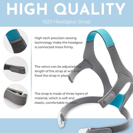 N20 Headgear Compatible with ResMed AirFit/AirTouch N20 Nasal Mask, Soft and Skin-Friendly N20 Replacement Head Strap with 2 Magnetic Clips - 2Pack