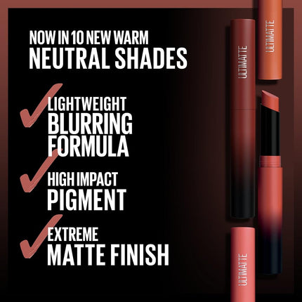 Maybelline Color Sensational Ultimatte Neo-Neutrals Slim Lipstick, Lightweight Blurring Formula with High-Impact Pigments, More Sepia, 0.06 oz